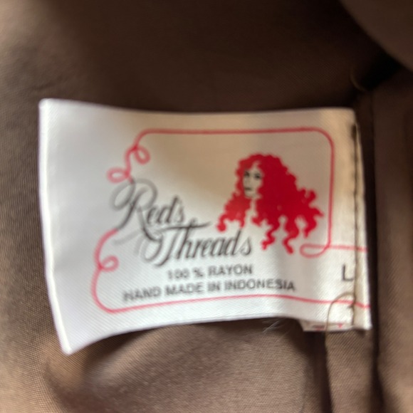 Boho Exotic Handmade In Bali Brown Floral Embroidered Lace Resort Vacation Top L - Picture 7 of 11